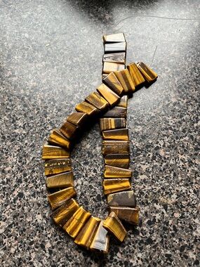 Tiger Eye Beaded Necklace Strand - Brown/Gold